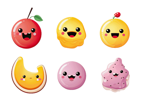 Cute kawaii fruit ice cream desserts isolated on transparent background png