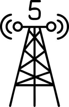 Simple Line Art Style Antenna Tower with Waves and Number 5 for Communication vector