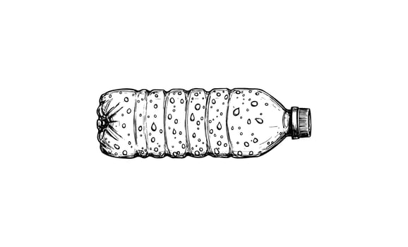 Hand drawnsketch of plastic water bottle with detailed texture vector