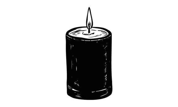 Black and white illustration of a lit candle with realistic flame detail vector