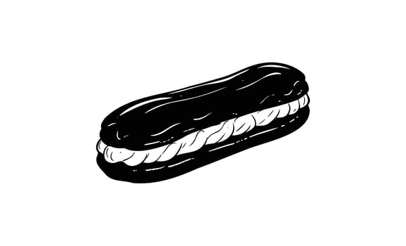 Black and white eclair illustration with cream filling vector
