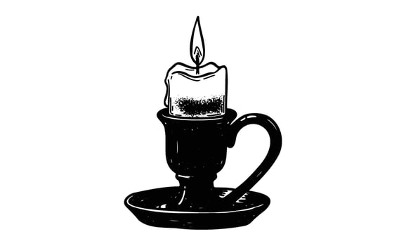 Vintage black candlestick with melting candle illustration vector