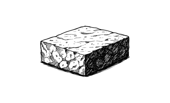 drawn textured cube sketch in black and white vector