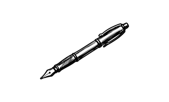 Sketch of a fountain pen with clip and cap in black and white drawing style vector