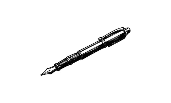 Vintage fountain pen sketch with cap and detailed nib design in black and white vector