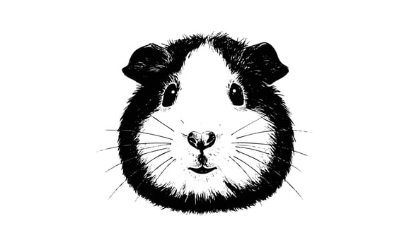 Black and white guinea pig sketch face with textured fur detail vector