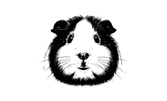 Monochrome sketch of a guinea pig's face with detailed fur pattern vector