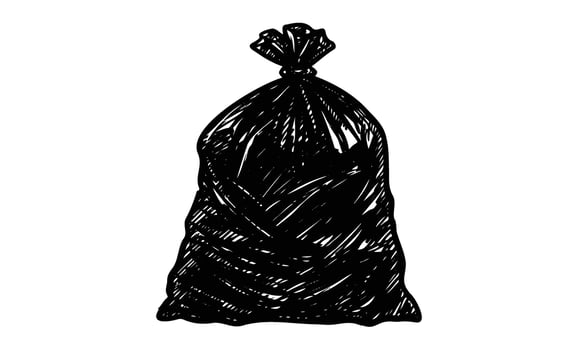 Black garbage bag sketch on white background vector