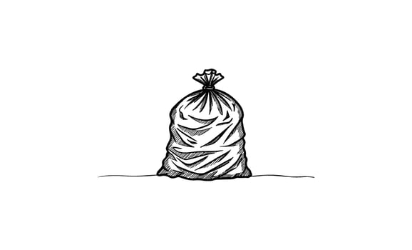 Black and white drawing of a sealed trash bag on white background vector