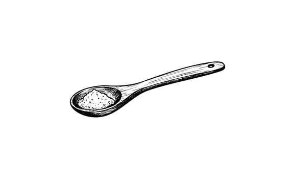 Hand drawnwooden spoon with granulated sugar on white background vector