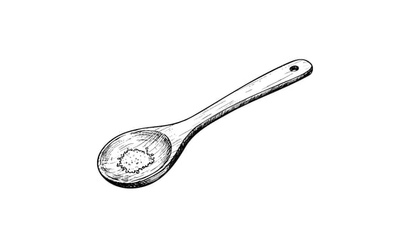 Sketch of a wooden spoon with salt in black and white illustration vector
