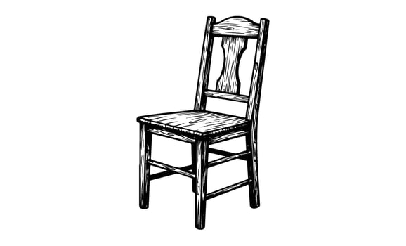 Rustic wooden chair line art with elegant carved backrest vector