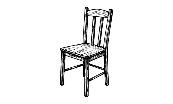 Hand drawnwooden chair illustration with detailed texture and classic design vector
