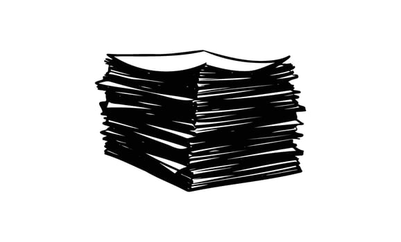 Pile of black and white documents stacked in ink drawing vector