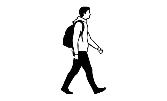 Silhouette of young male with backpack in motion vector