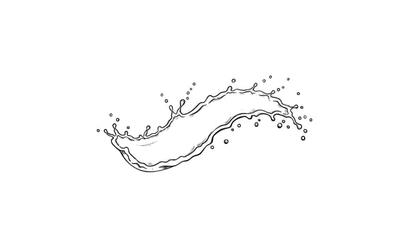 Black and white splash of liquid with bubbles and droplets on white background vector