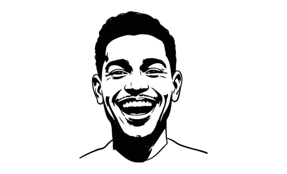 Monochrome portrait of smiling african male adult with short hair vector