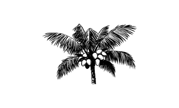 Hand drawncoconut palm tree with coconuts in black and white vector