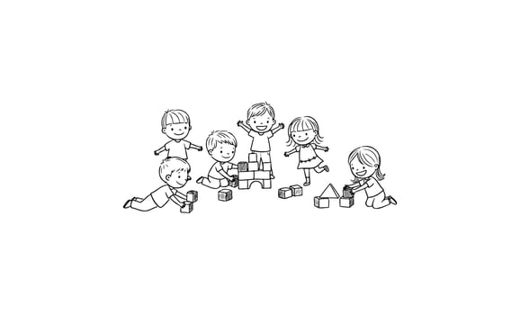 Children playing with blocks young kids engaged in creative activity vector