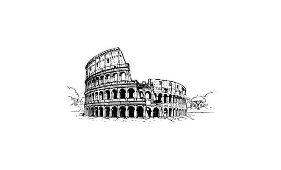drawn colosseum sketch on white background showcasing roman architecture vector