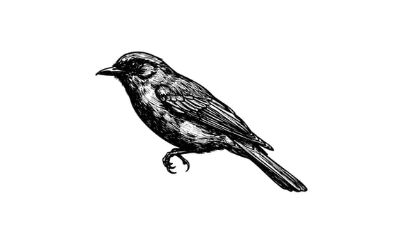 Intricate monochrome sparrow illustration on white background vector