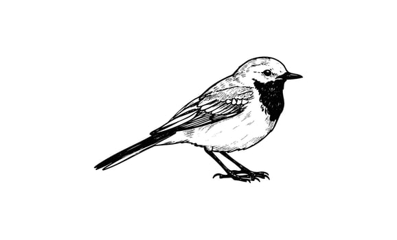 Detailed black and white illustration of sparrow on white background vector