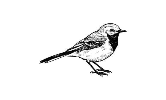 Detailed black and white sketch of a small bird in profile view vector
