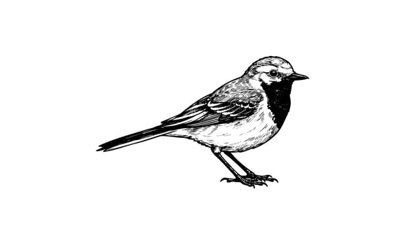 Detailed black and white illustration of a small bird in profile view vector