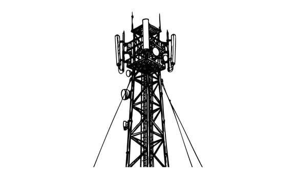 Telecommunications tower with multiple antennas for wireless signal transmission vector