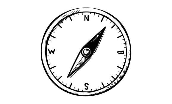 Hand drawncompass illustration with cardinal directions north, south, east, west vector