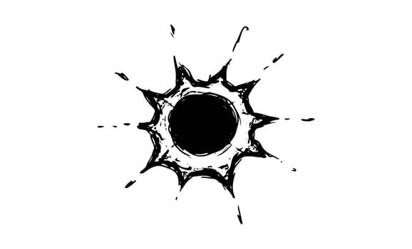 Black ink splatter with central hole and radial streaks on white background vector