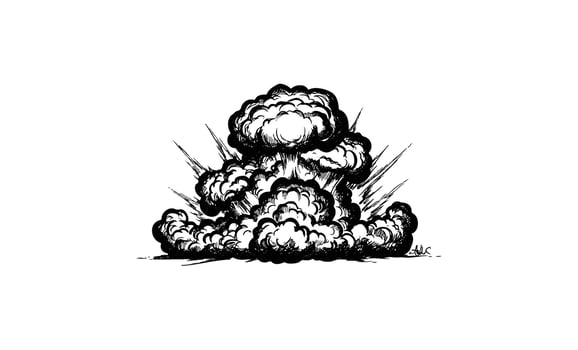 Monochrome explosion artwork with dramatic cloud formations and dynamic lines vector