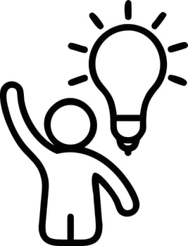 Stick figure raising hand with light bulb above for innovative ideas vector