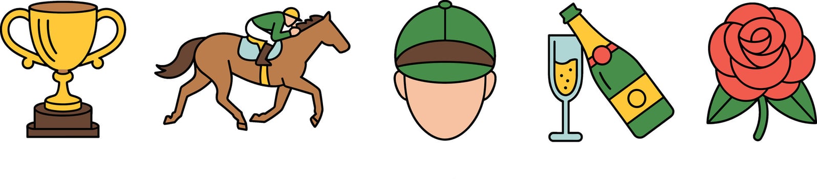 Horse Racing Icons Trophy Jockey Champagne Rose Illustration vector