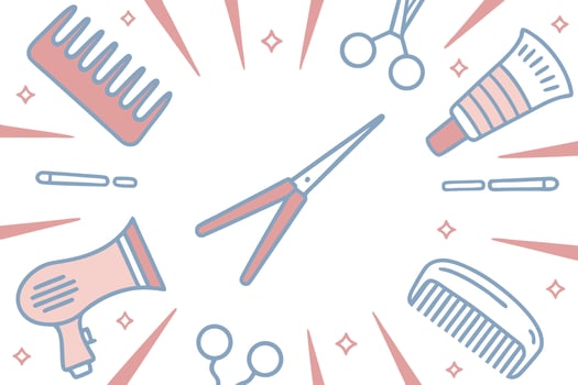 Pink and blue hair salon tools and accessories hair dryer vector