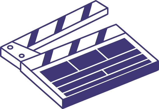 Purple and white isometric film clapperboard movie vector