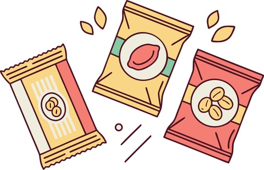 Three snack packages with nuts and seeds food vector