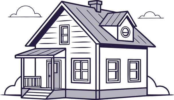 Simple house illustration with dark blue outlines and grey shading vector