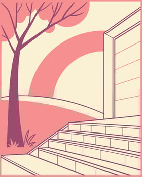 Minimalist scene with tree and steps in pink and cream vector