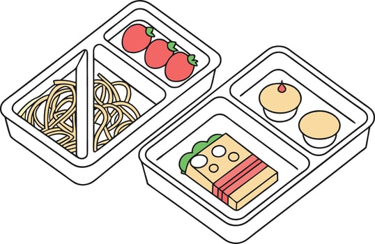 Two bento boxes with food on white background lunch box vector