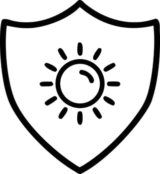 Sun in a simple shield, security icon outline, design element vector