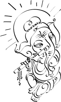 Cute Ganesha playing flute illustration vector