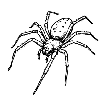 Black and white illustration of spider with detailed legs and body vector