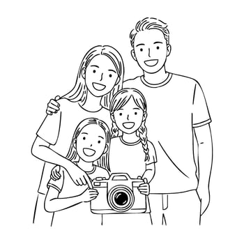 Caucasian family with camera happy parents and children smiling together vector