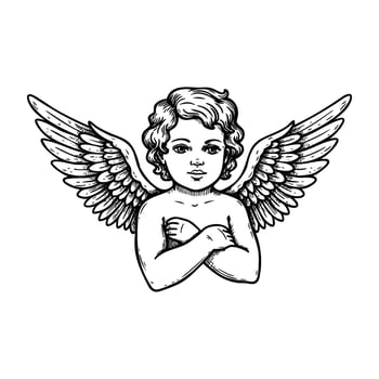 Illustration of a young angel with wings and curly hair vector