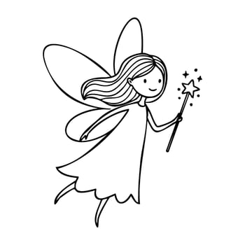Sketch of a young caucasian female fairy with wand and wings vector