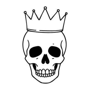 Simple crowned skull outline design with intricate details vector