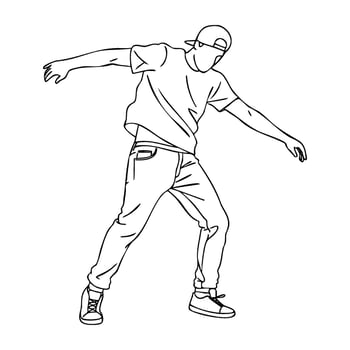 Sketch of young male dancing in casual outfit with cap vector