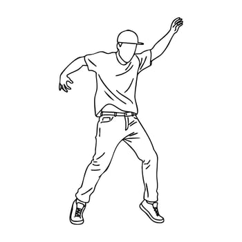 Young caucasian male dancing in casual outfit and cap vector