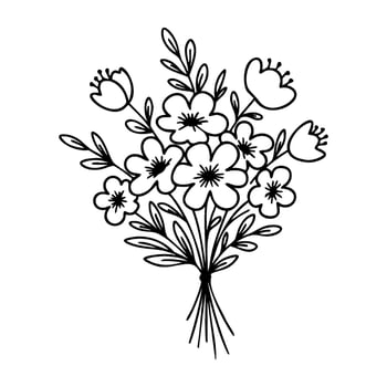 Elegant bouquet of flowers line art with simple floral patterns vector